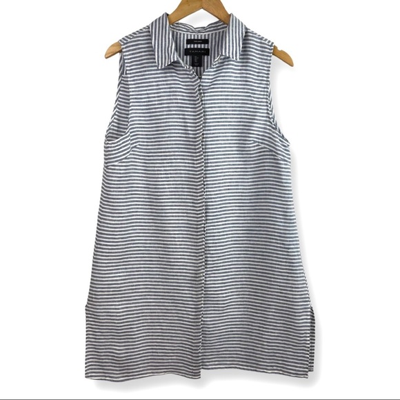 Tahari Dresses & Skirts - Tahari linen sleeveless button down shirt shift dress size large